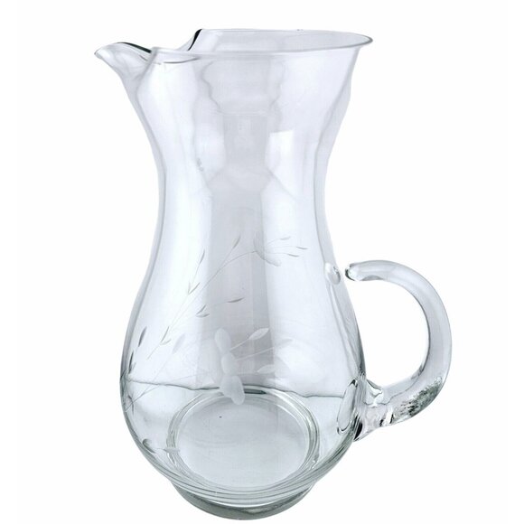Princess House Heritage Crystal Pitcher with Ice Lip 10.2" etched floral vintage - Picture 1 of 6